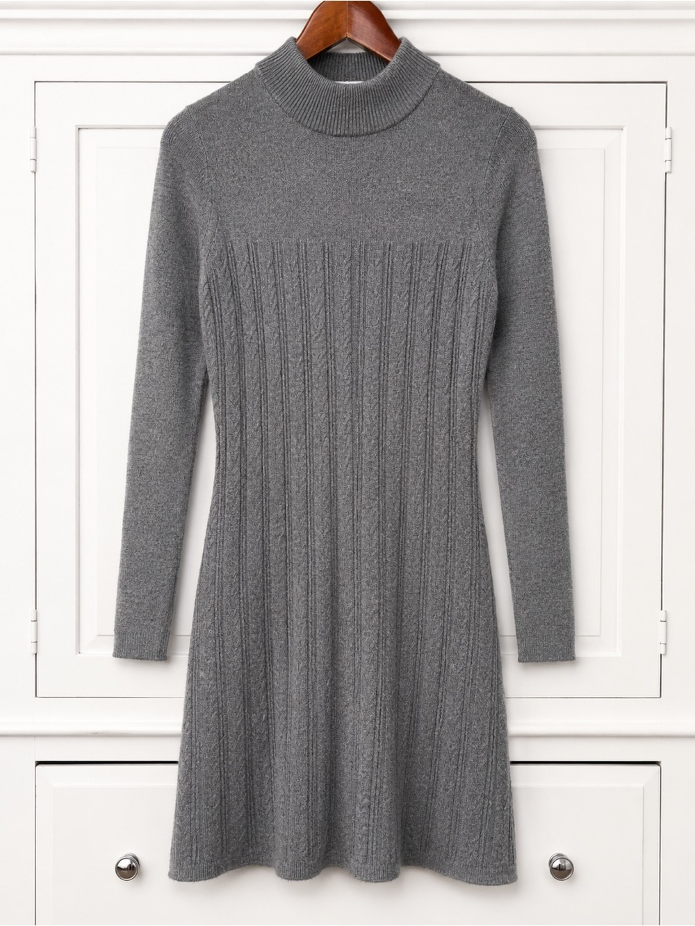 ModCloth Gray Ribbed Turtleneck Sweater Dress medium